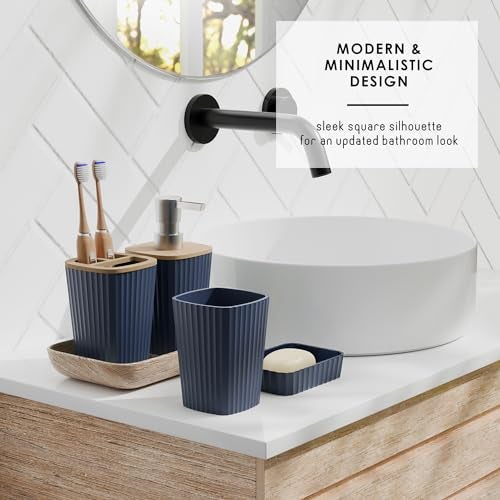 Clara Clark Bathroom Set - Navy Blue Bathroom Accessories Set, 6PC Bathroom Accessory Set, Bathroom Sets with Toilet Brush, Trash Can & Soap Dispenser - Image 3