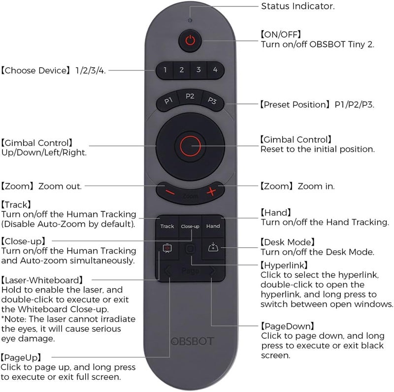 أوبسبوت جهاز التحكم عن بعد OBSBOT Tiny 2، جهاز تحكم ذكي لكاميرا الويب Tiny 2/Tiny 4K/1080P، اتصال لاسلكي عبر مستقبل USB، مزيج من جهاز التحكم عن بعد ونقرة العرض التقديمي - Image 5