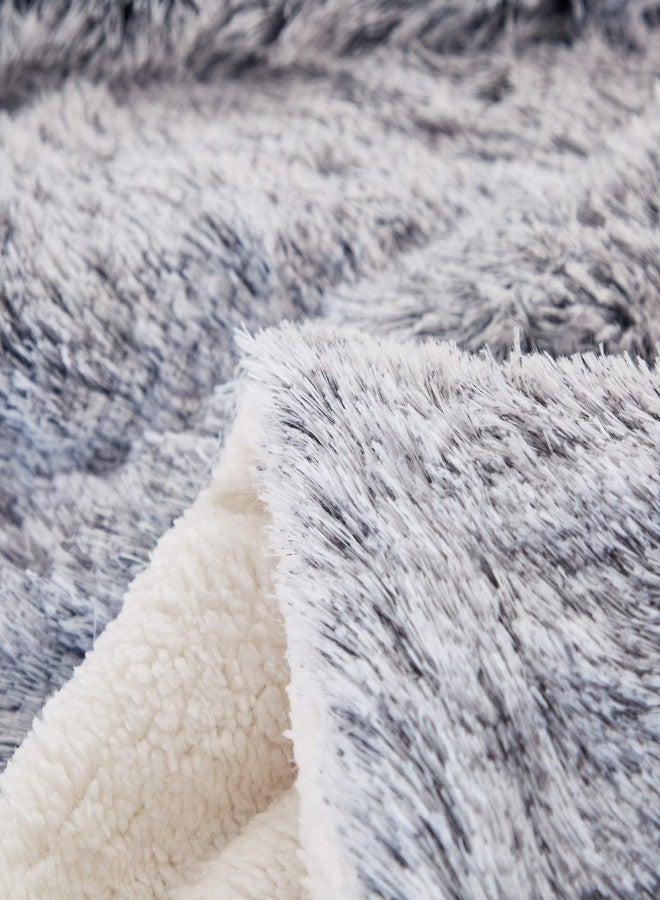 FlySheep Luxury Faux Fur Shaggy Fluffy Comforter Set King Size Mixed Gray and White Long Hair, 3 Pieces Plush Flannel Sherpa Backing Reversible Soft Microfiber Bedding Set Super Warm for Chilly Winter - Image 4