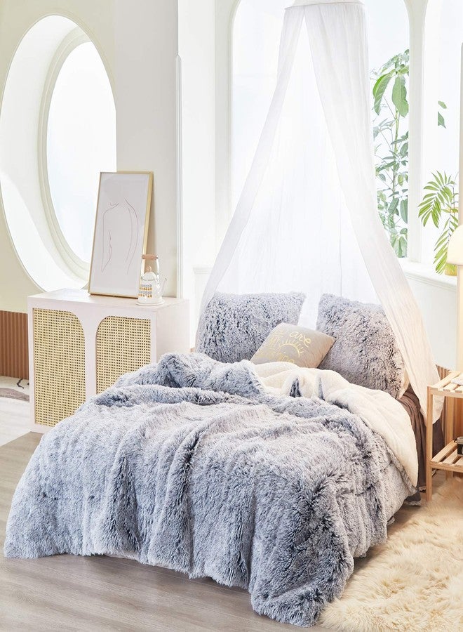 FlySheep Luxury Faux Fur Shaggy Fluffy Comforter Set King Size Mixed Gray and White Long Hair, 3 Pieces Plush Flannel Sherpa Backing Reversible Soft Microfiber Bedding Set Super Warm for Chilly Winter - Image 2