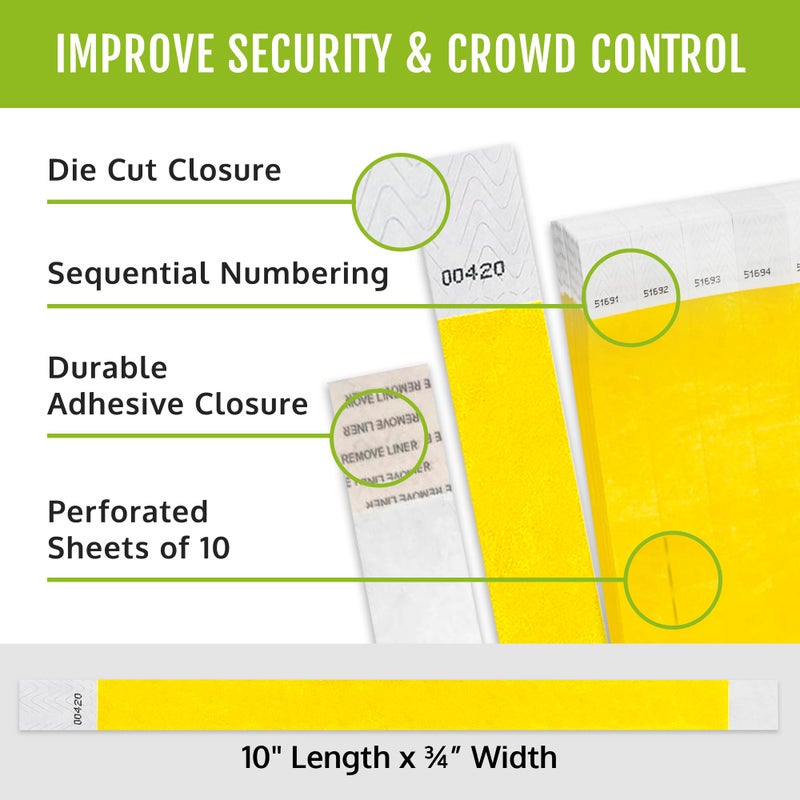 Wristco 200 WristCo Pantone Yellow Tyvek Wristbands for Events - Comfortable Tear Resistant Paper Bracelets ID Wrist Bands for Concerts Festivals Admission Party Identification - Image 2
