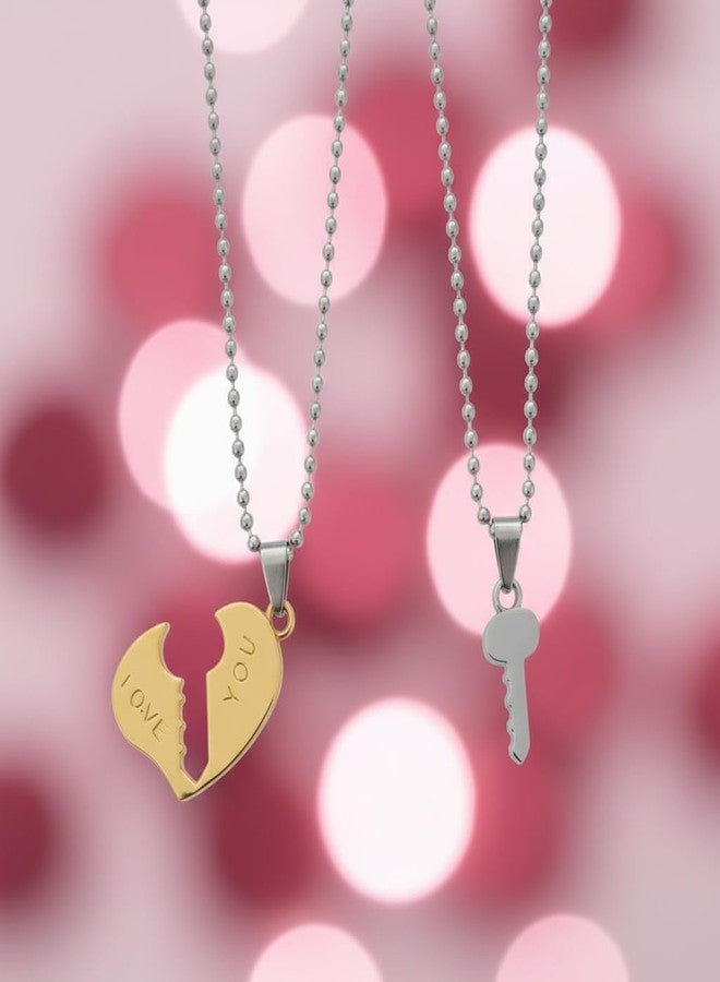 The Men Gift Couple Heart and Key Necklace Set, Engraved “I Love You,” Matching Jewelry for Lovers BLSCup202526 - Image 4