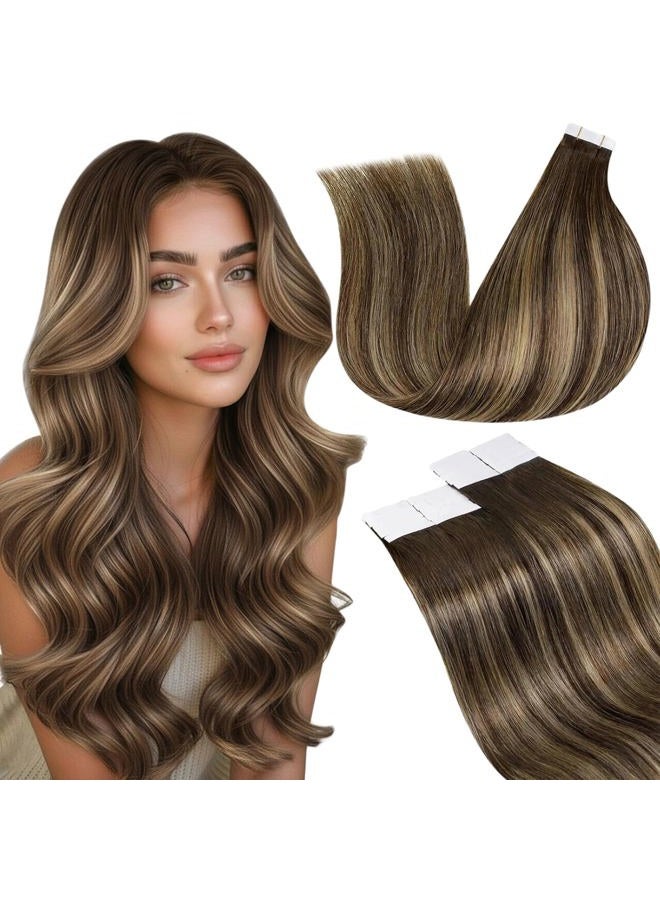 LaaVoo 18" Straight Seamless Tape in Remy Hair Extension Highlight Colorful Light Blonde Fading to Ash Blonde 100 Human Hair Extension 20Pcs 50G/Package (#P18/22) - Image 1