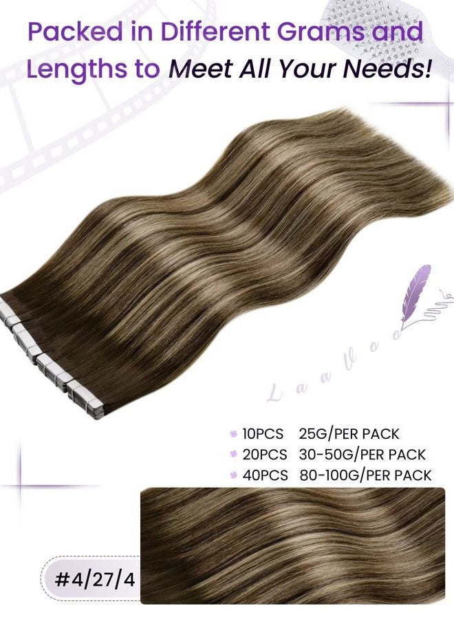 LaaVoo 18" Straight Seamless Tape in Remy Hair Extension Highlight Colorful Light Blonde Fading to Ash Blonde 100 Human Hair Extension 20Pcs 50G/Package (#P18/22) - Image 3