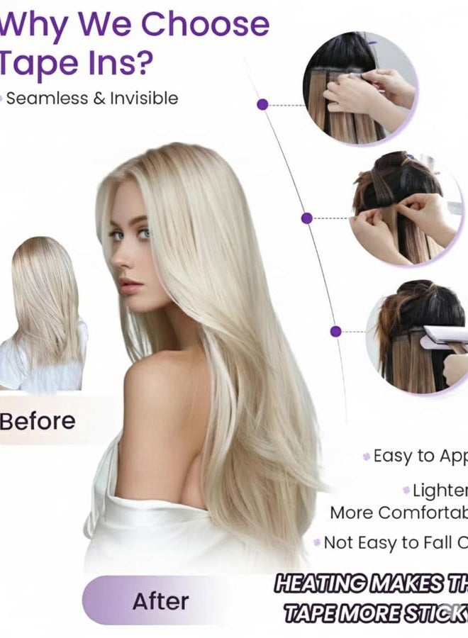 LaaVoo 18" Straight Seamless Tape in Remy Hair Extension Highlight Colorful Light Blonde Fading to Ash Blonde 100 Human Hair Extension 20Pcs 50G/Package (#P18/22) - Image 2