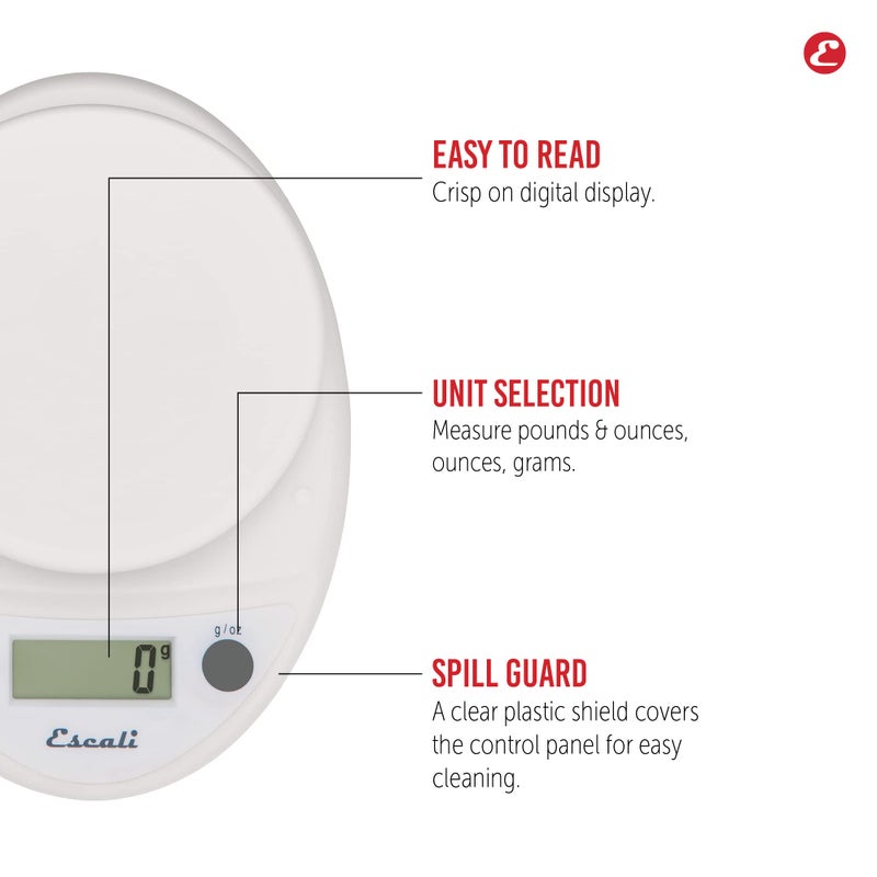 Escali ميزان الطعام الرقمي إسكالي بريمو - ميزان مطبخ متعدد الوظائف وميزان خبز لقياس الوزن بدقة والتحكم في الحصص، 8.5 × 6 × 1.5 بوصة، أبيض - Image 3