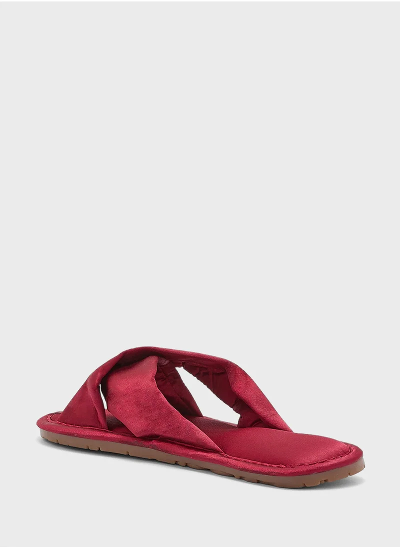 Ginger Silky Satin Crossover Bedroom Slippers