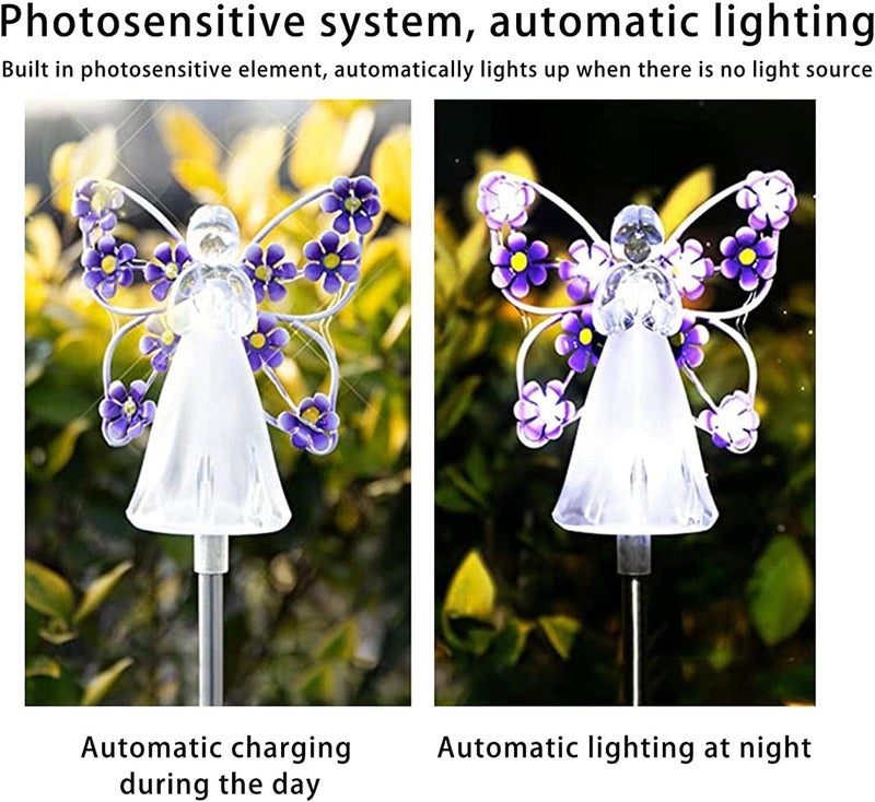 klarako Waterproof Solar Angel Lights - [2022 New] Automatic Light On LED Lights for Outdoor Garden - Eternal Light for Cemetery Grave Decorations, Christmas Memorial Present Yard Patio Art (Pink) - Image 2