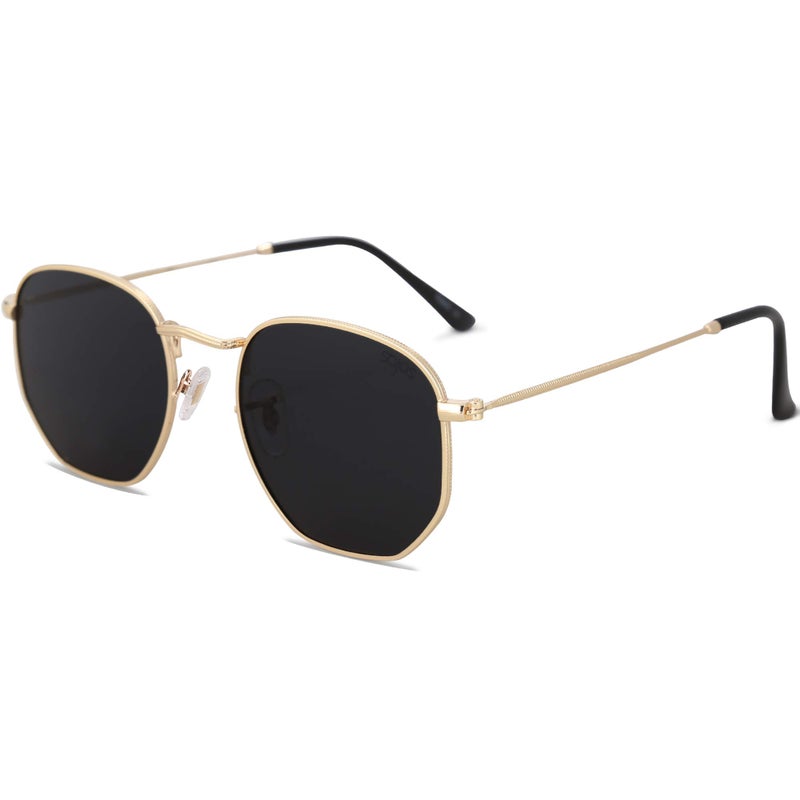 SOJOS Small Square Polarized Sunglasses for Men and Women Polygon Mirrored Lens SJ1072 with Gold Frame/Grey Lens with Gift Box - Image 1