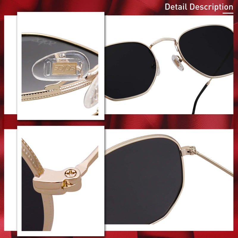 SOJOS Small Square Polarized Sunglasses for Men and Women Polygon Mirrored Lens SJ1072 with Gold Frame/Grey Lens with Gift Box - Image 4
