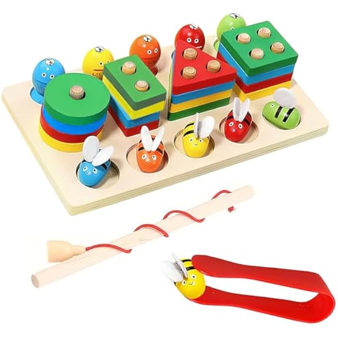 MONTESSORI TOY FROM 1 2 3 YEARS, CHILDREN'S TOY WOODEN TOY PLUG-IN GAME, PUZZLE WOODEN TOY BABY GIFT, MOTOR SKILLS TOY PLUG-IN PUZZLE WOODEN SORTING GAME FOR BOYS AND GIRLS - Image 1