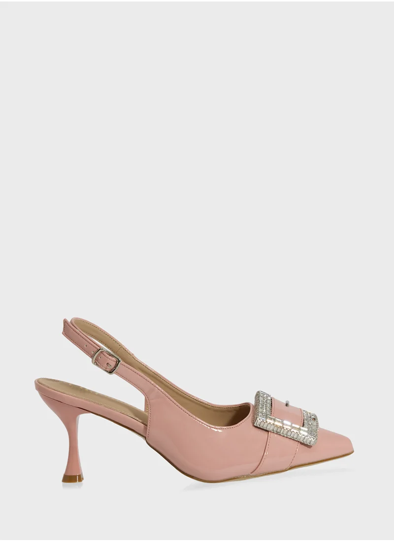 ايلا Sling Back Heeled Pump With Diamante Buckle