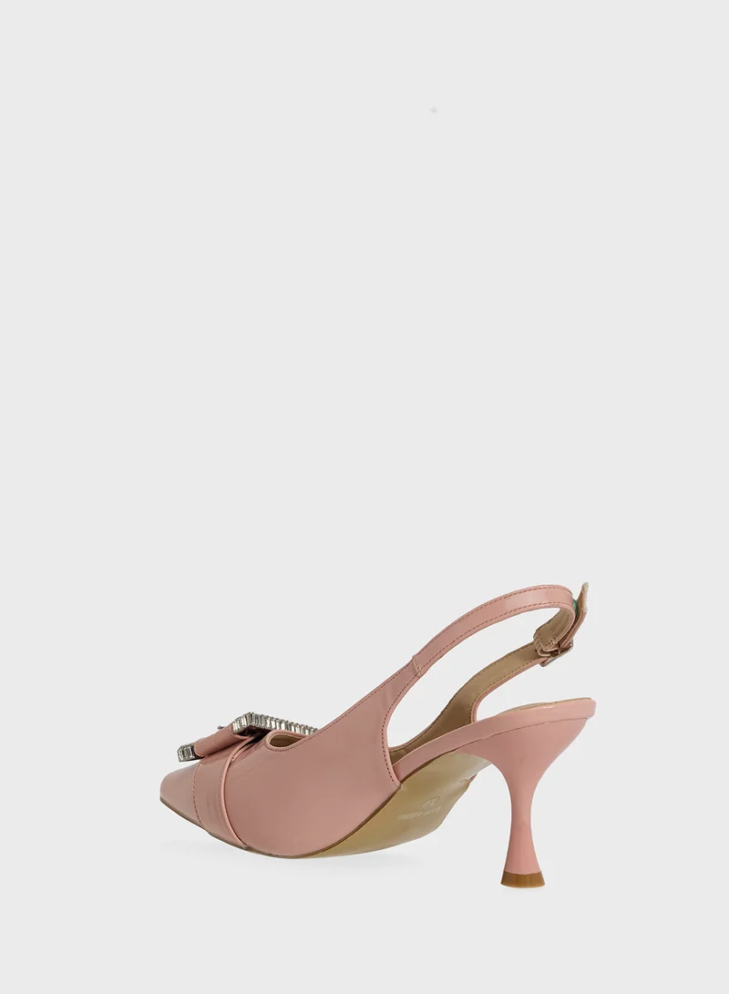 ELLA Sling Back Heeled Pump With Diamante Buckle