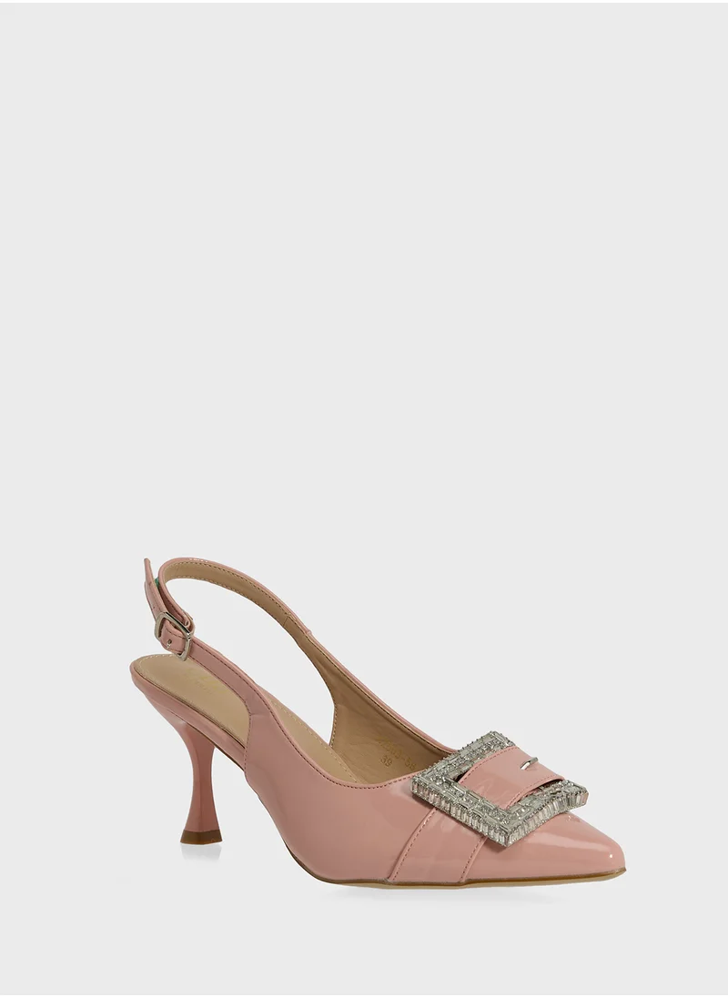 ايلا Sling Back Heeled Pump With Diamante Buckle
