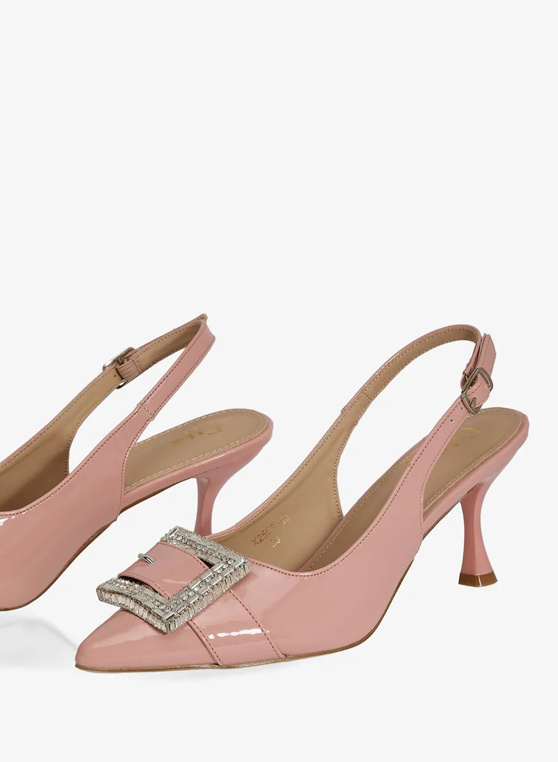 Ella Pink Sling Back Heeled Pump With Diamante Buckle for Women | Best Price UAE