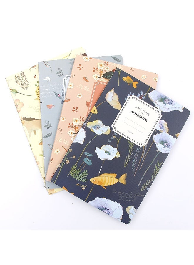 NIBEMINENT 4-Piece Kawaii Cute Nature Flowers Birds Animal Single line Notebook Set,32 Sheets Multicolour - Image 2