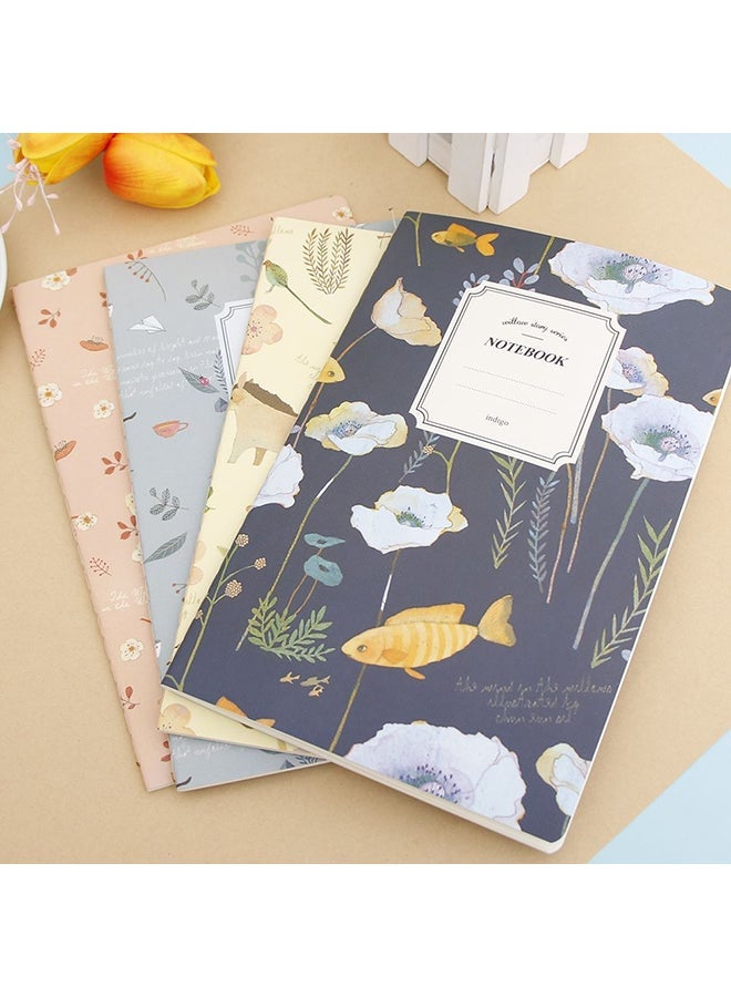 NIBEMINENT 4-Piece Kawaii Cute Nature Flowers Birds Animal Single line Notebook Set,32 Sheets Multicolour - Image 3