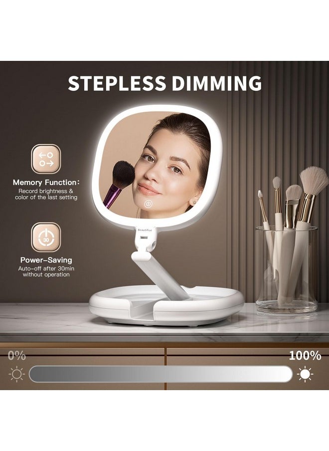 Beautifive - Beautifive Makeup Mirror with Light and Magnification, 10X/1X Light Up Makeup Mirror Travel Lighted Make Up Mirror with Adjustable Height Double Sides Folding Magnifying Mirror with Light - Image 1