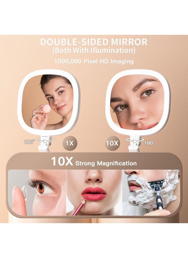Beautifive - Beautifive Makeup Mirror with Light and Magnification, 10X/1X Light Up Makeup Mirror Travel Lighted Make Up Mirror with Adjustable Height Double Sides Folding Magnifying Mirror with Light - Image 1