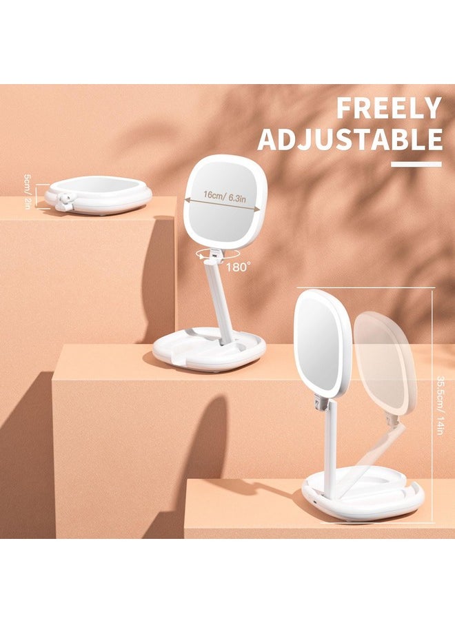 Beautifive - Beautifive Makeup Mirror with Light and Magnification, 10X/1X Light Up Makeup Mirror Travel Lighted Make Up Mirror with Adjustable Height Double Sides Folding Magnifying Mirror with Light - Image 1