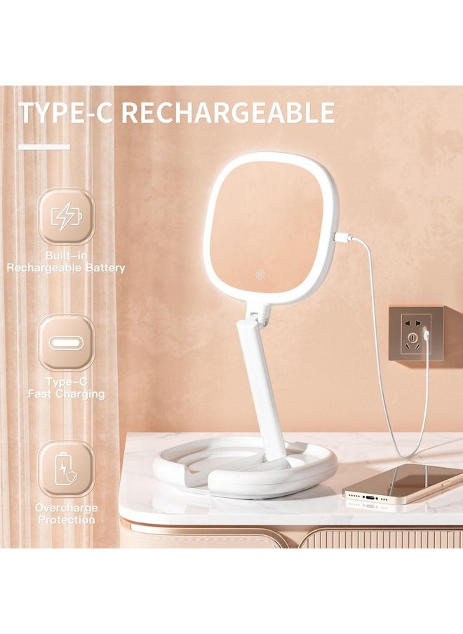 Beautifive - Beautifive Makeup Mirror with Light and Magnification, 10X/1X Light Up Makeup Mirror Travel Lighted Make Up Mirror with Adjustable Height Double Sides Folding Magnifying Mirror with Light - Image 1