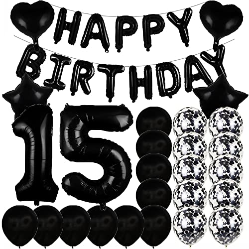 ZSNWGZ Sweet 15th Birthday Decorations Party SuppliesBlack Number 15 Balloons15th Foil Mylar Balloons Latex Balloon DecorationGreat 15th Birthday for GirlsWomenMenPhoto Props - Image 1