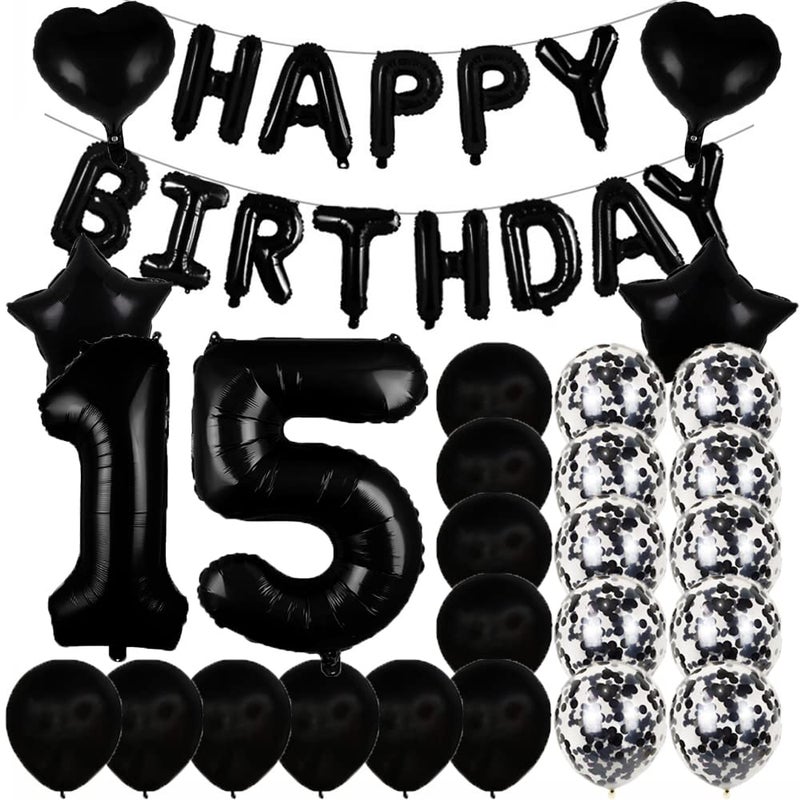 ZSNWGZ Sweet 15th Birthday Decorations Party SuppliesBlack Number 15 Balloons15th Foil Mylar Balloons Latex Balloon DecorationGreat 15th Birthday for GirlsWomenMenPhoto Props - Image 2