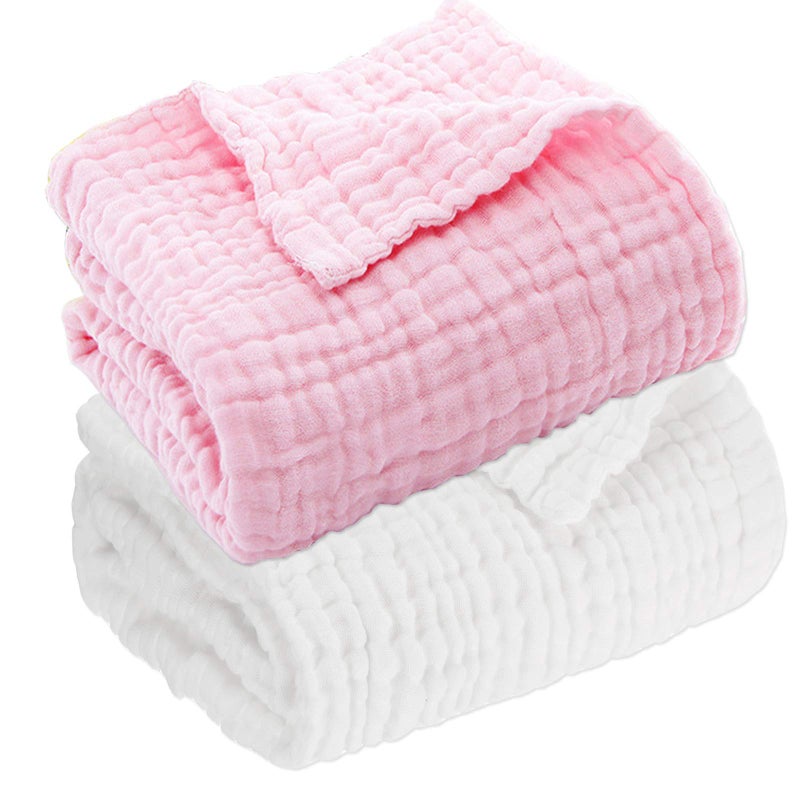 Aablexema Muslin Baby Blanket Set of 2 6Layers 43 x 43 Inches Baby Bath Towel Swaddle Wrap Blankets for Newborn GirlsWhite  Pink