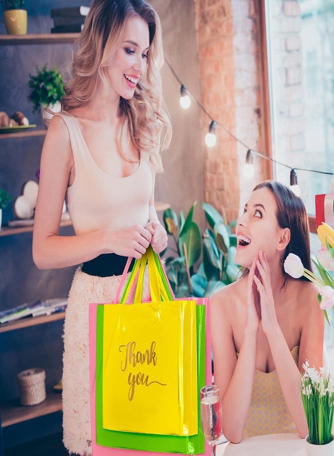 تيلينغ تيلينج 200 كيس شكر بمقبض، أكياس هدايا بالجملة، 3 أحجام، عبوة بلاستيكية، عبوة تسوق بالتجزئة للمتاجر، 9 × 12 بوصة، 12 × 15 بوصة، 15 × 18 بوصة (وردي، أخضر، أصفر) - Image 5