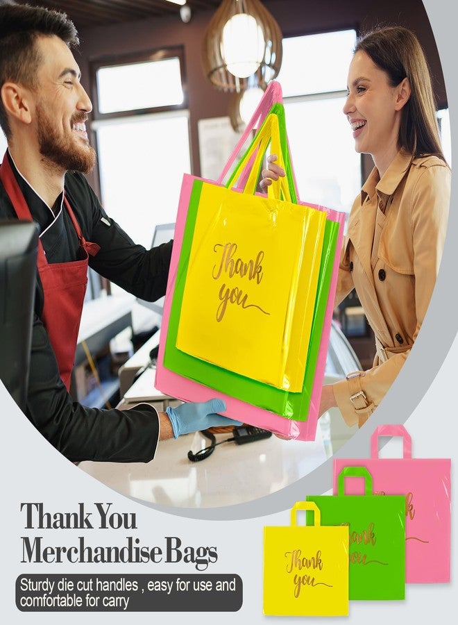 تيلينغ تيلينج 200 كيس شكر بمقبض، أكياس هدايا بالجملة، 3 أحجام، عبوة بلاستيكية، عبوة تسوق بالتجزئة للمتاجر، 9 × 12 بوصة، 12 × 15 بوصة، 15 × 18 بوصة (وردي، أخضر، أصفر) - Image 4