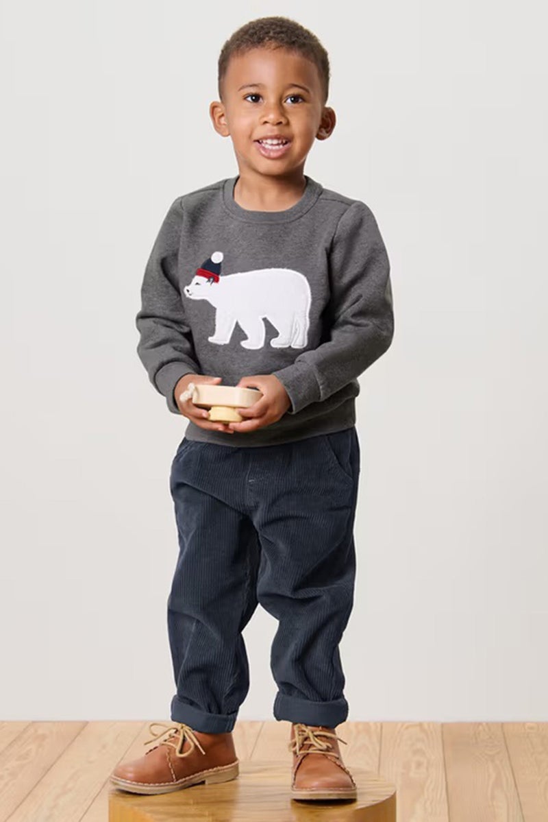 Tchibo Toddlers Boy Crew Neck Embroidered Sweater, Grey - Image 1
