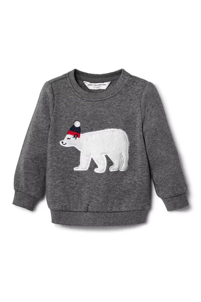 Tchibo Toddlers Boy Crew Neck Embroidered Sweater, Grey - Image 2
