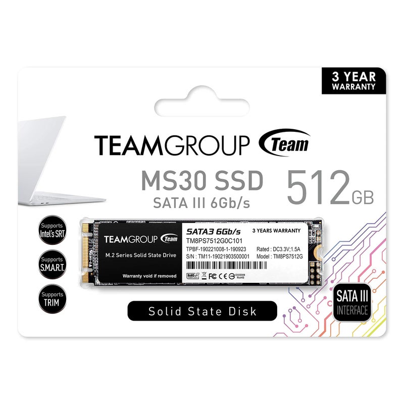 TEAMGROUP MS30 512GB with SLC Cache 3D NAND TLC M.2 2280 SATA III 6Gb/s Internal Solid State Drive SSD (Read/Write Speed up to 530/430 MB/s) Compatible with Laptop & PC Desktop TM8PS7512G0C101 - Image 2