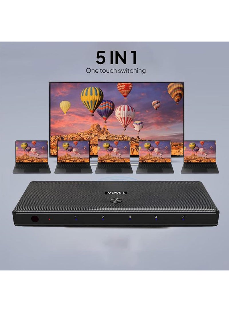 MOWSIL Mowsil HDMI Switch 5 in 1 Out, 4K@60Hz, HDMI 2.0, 18Gbps, HDR, HDCP 2.2, 3D, IR Remote, Supports 4K/60Hz, 1080P, DTS, Dolby, No External Power Required, 5 Port HDMI Switch - Image 2