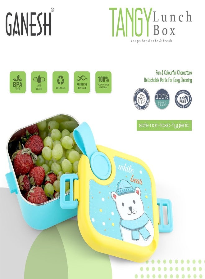 Ganesh Tangy Inner Steel Lunch Box with Multi Sticker for Kids with Spoons Heavy Plastic BPA Free Food Grade Perfect for School Kids,College,Outdoor & Picnic -Orange 1Pcs, 550 ml - Image 4