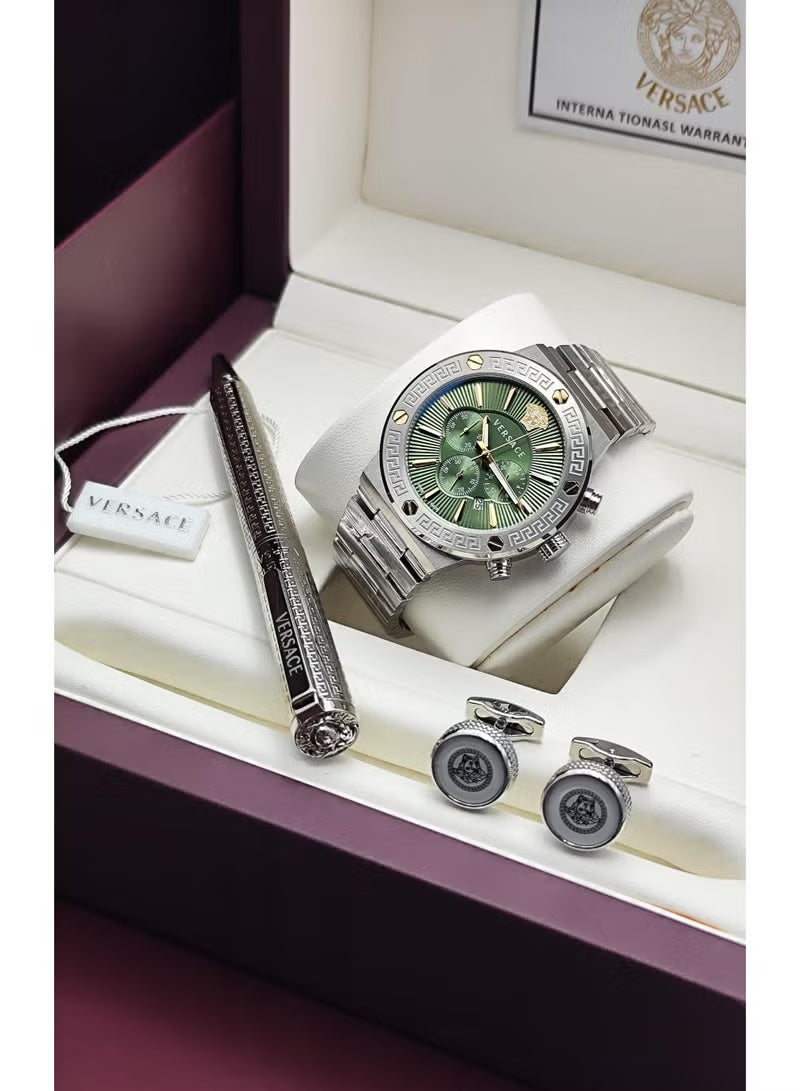 Versace men's set, watch, pen, first-class stainless steel, brand card, luxurious box