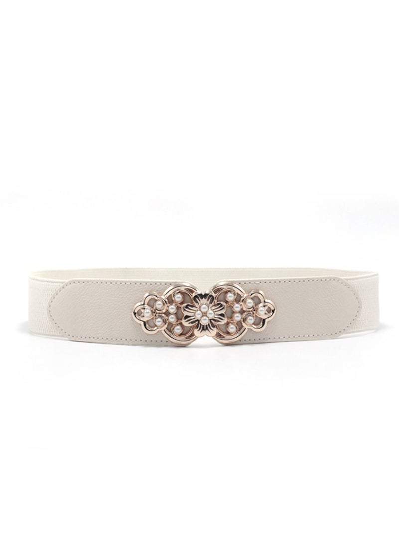 Loquat Flower Elastic Decorative Belt Elastic Pearl Inlay 65cm Beige