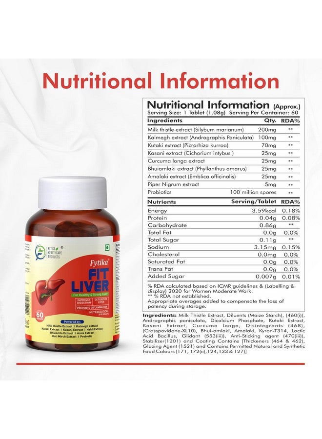 Fytika Fit Liver | Liver Detox Supplement | For Healthy and Strong Liver | Enriched with Milk Thistle, Kutaki, Kalmegh, Bhumi Amla and Probiotics | 180 Tablets - Image 4