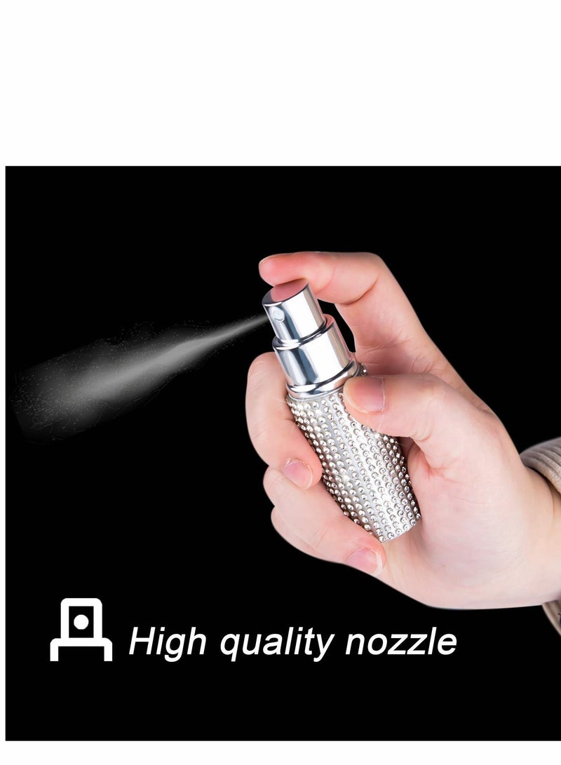 Excefore Portable Mini Refillable Perfume Atomizer Bottle 3 Pcs Bling Crystal Atomizer Perfume Bottle Refillable Perfume Spray, Scent Pump Case, Perfume Atomizer Refillable Travel (Silver) - Image 4