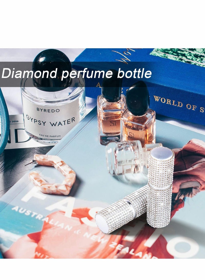 Excefore Portable Mini Refillable Perfume Atomizer Bottle 3 Pcs Bling Crystal Atomizer Perfume Bottle Refillable Perfume Spray, Scent Pump Case, Perfume Atomizer Refillable Travel (Silver) - Image 2