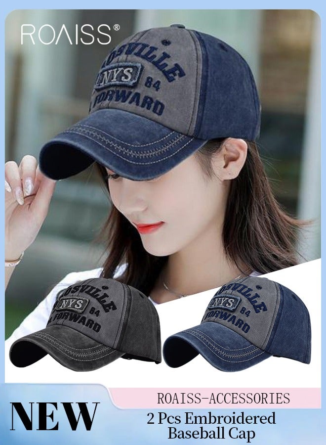 roaiss 2 Pcs Embroidered Baseball Cap for Men Women, Adjustable Cotton Sun Hat Black and Navy Blue One Size - Image 1