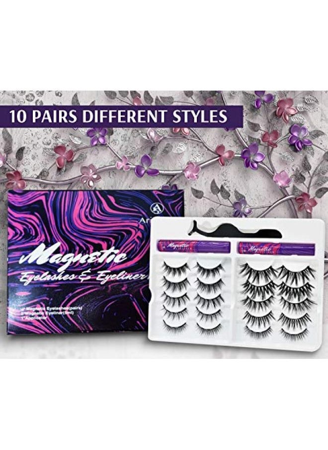 Arishine - Arishine 3D 5D Magnetic Eyelashes Kit Magnetic Eyeliner For Use with Magnetic False Lashes Natural Look-No Glue Needed - Image 1