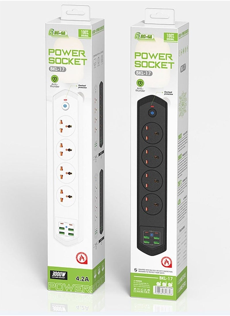 Power Socket Power Strip Power Extension with TYPE-C 2 Ports USB-A  4 Ports Universal Power Socket 4-Way AC Outlets Power Strip 2m Extension Cable - Image 5