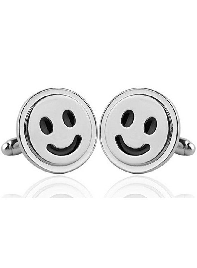 AZYOUNG Mens Steel Color Alloy Smile Happy Face Round Cufflinks Cuff Links - Image 3
