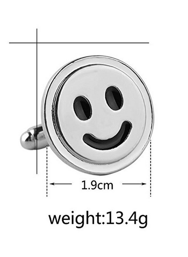 AZYOUNG Mens Steel Color Alloy Smile Happy Face Round Cufflinks Cuff Links - Image 2