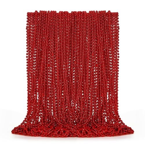 EOBOH 50PCS Bead Necklace Red Christmas Bead Stuff Party Favors 33 Necklaces Festival Parade Throw Accessories for Wedding Birthday Valentines Mardi Gras Christmas Celebrations Decorations - Image 1