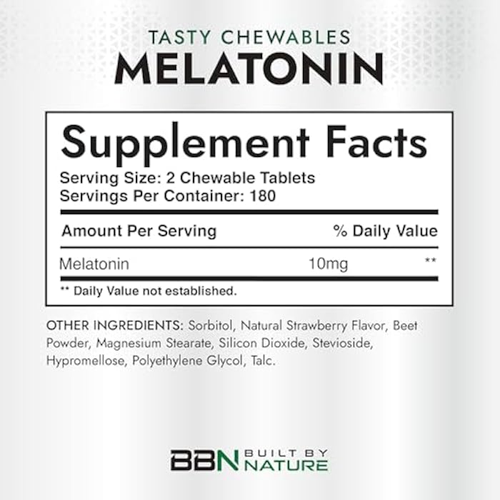 Built by Nature Melatonin 10 mg – Melatonin Sleep Gummies Alternative for Adults - Extra Strength Drug Free Sleeping Support – Strawberry Flavor Sleep Aid, Naturally Flavored – 360 Chewable Tablets - Image 4