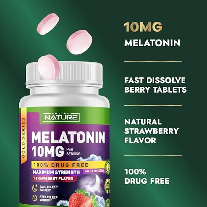 Built by Nature Melatonin 10 mg – Melatonin Sleep Gummies Alternative for Adults - Extra Strength Drug Free Sleeping Support – Strawberry Flavor Sleep Aid, Naturally Flavored – 360 Chewable Tablets - Image 3