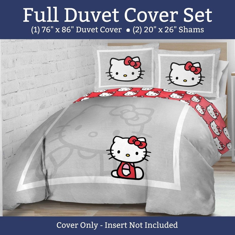 Jay Franco Duvet Cover Set - 3 Piece Comforter Cover and Sham Set  Super Soft Cozy Bedding (Insert Not Included) Grey - Hello Kitty  Full - Image 2