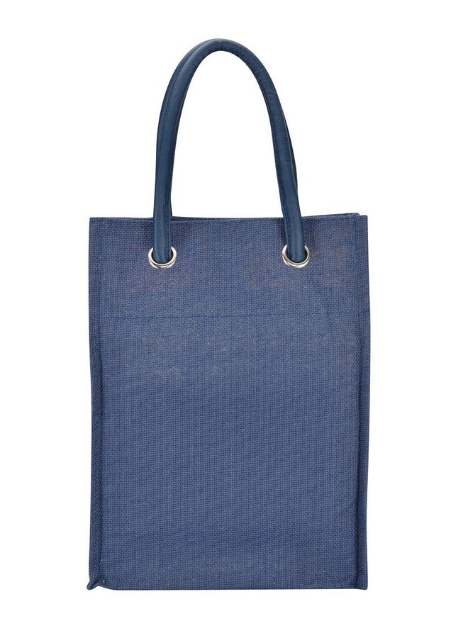 Jute Cottage Jute Tiffin Bags for Lunch Shopping for Men and Women Jute Tiffin Bags Printed Handbag Carry Bag - Bright Blue (Bright Blue) - Image 2